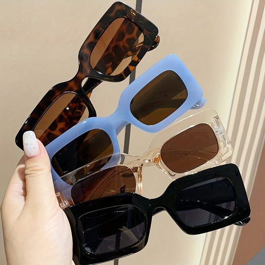 4 Pairs Plastic Frame Rectangular Sunglasses, Summer Beach Shade Fashionable Sunglasses For Women Men